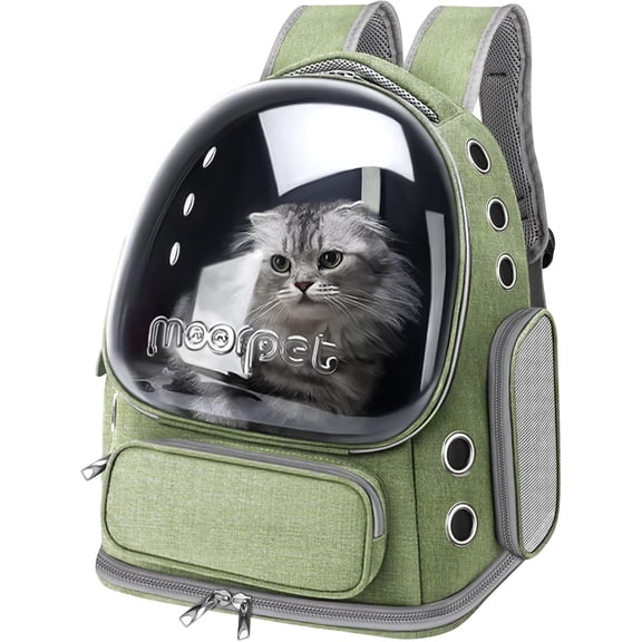 TJOUL Cat Backpack Carrier, Breathable Cat Bubble Backpack Upgrade Large Space Cat Carrier for Kitty Small Dog, Foldable Airline Approved Cats Backpack, Enlarge Transparent PetTravel Backpack (Green)