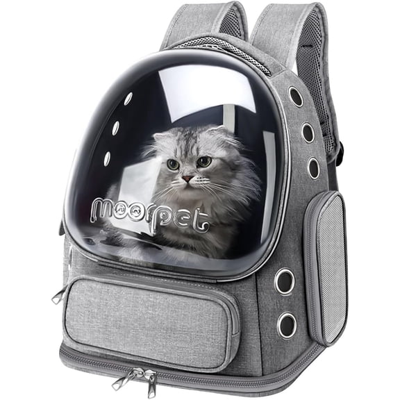 TJOUL Cat Backpack Carrier, Breathable Cat Bubble Backpack Upgrade Large Space Cat Carrier for Kitty Small Dog, Foldable Airline Approved Cats Backpack, Enlarge Transparent PetTravel Backpack (Grey)