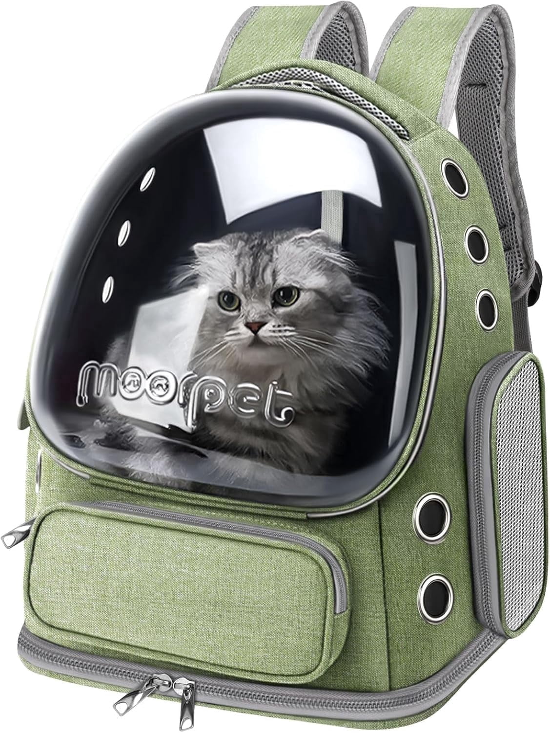TJOUL Cat Backpack Carrier, Breathable Cat Bubble Backpack Upgrade Large Space Cat Carrier for Kitty Small Dog, Foldable Airline Approved Cats Backpack, Enlarge Transparent PetTravel Backpack (Green)