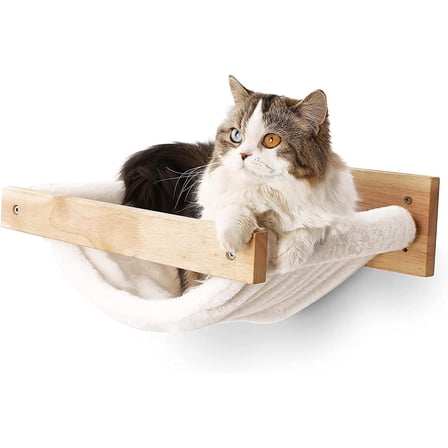 TJOUL Cat Hammock Wall Mounted, Kitty Beds and Perches, Wooden Cats Furniture, Stable Wall Shelves for Sleeping, Playing, Climbing, and Lounging