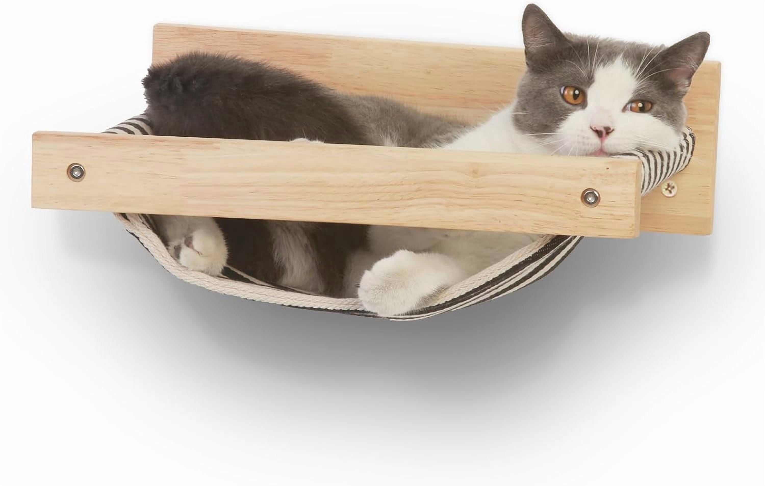TJOUL Cat Hammock Wall Mounted, Kitty Beds and Perches, Wooden Cats Furniture, Stable Wall Shelves for Sleeping, Playing, Climbing, and Lounging
