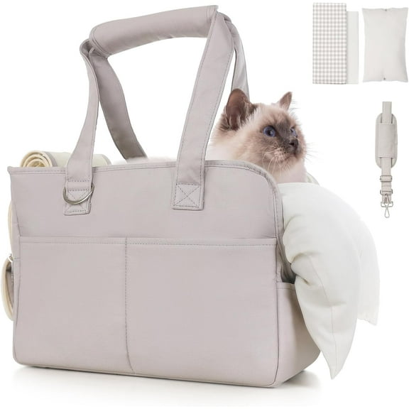 TJOUL Dog Carriers for Small Dogs, Soft Sided Folding Small Dog Carrier for Dogs Medium Cats Puppies up to 13 Lbs, Washable Breathable Puppy Carrie Carrier for Outdoor Travel (Small Beige)