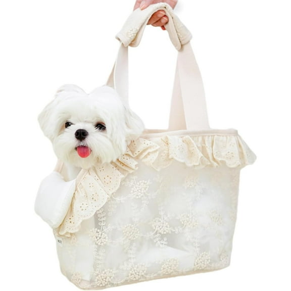 TJOUL Dog Purse Carrier for Small Dogs Rabbit cat with Large Pockets, Cotton Bag, Dog Carrier Soft Sided, Collapsible Travel Puppy Carrier (Beige, 13.6" L x 6.5" W x 10" H)