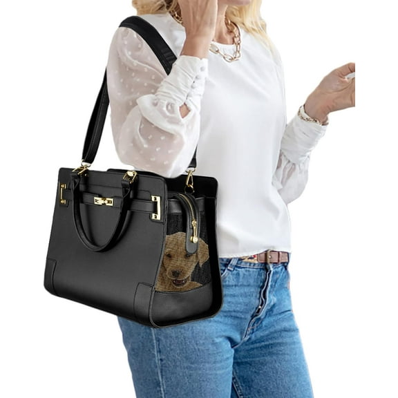 TJOUL Fashion Dog Purse with Shoulder Strap, Holds Up to 7lbs Quality PU Leather Pet Carrier, Cat Carrier, Airline Approved Puppy Purse for Travel (Gray, Small Size)