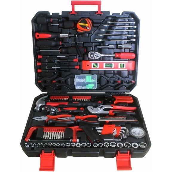 TJOUL Hand Tool Set with Portable Carrying Case, Black and Red