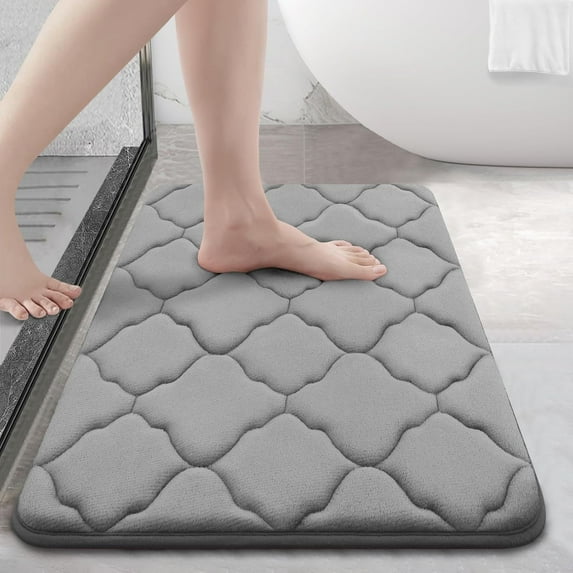 TJOUL Memory Foam Bath Mat Rug 24x16, Soft and Absorbent Bathroom Rugs, Non-Slip, Comfortable, Machine Washable Bath Carpet for Bathroom Floor, Tub, Shower and Home Decor Accessories, Black