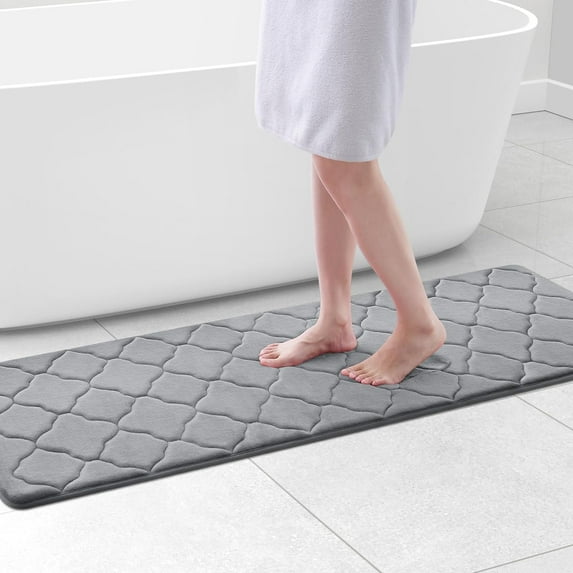 TJOUL Memory Foam Bath Mat Rug 24x16, Soft and Absorbent Bathroom Rugs, Non-Slip, Comfortable, Machine Washable Bath Carpet for Bathroom Floor, Tub, Shower and Home Decor Accessories, Black