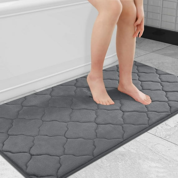 TJOUL Memory Foam Bath Mat Rug 24x16, Soft and Absorbent Bathroom Rugs, Non-Slip, Comfortable, Machine Washable Bath Carpet for Bathroom Floor, Tub, Shower and Home Decor Accessories, Black