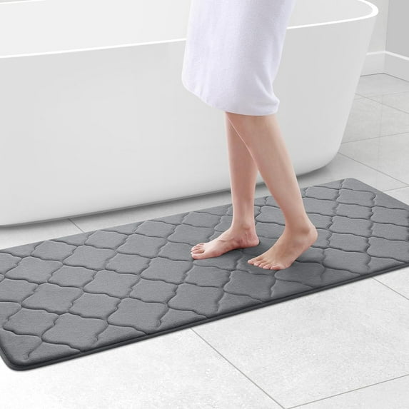 TJOUL Memory Foam Bath Mat Rug 24x16, Soft and Absorbent Bathroom Rugs, Non-Slip, Comfortable, Machine Washable Bath Carpet for Bathroom Floor, Tub, Shower and Home Decor Accessories, Black