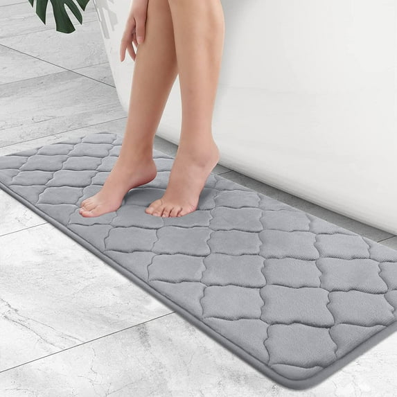 TJOUL Memory Foam Bath Mat Rug 24x16, Soft and Absorbent Bathroom Rugs, Non-Slip, Comfortable, Machine Washable Bath Carpet for Bathroom Floor, Tub, Shower and Home Decor Accessories, Black
