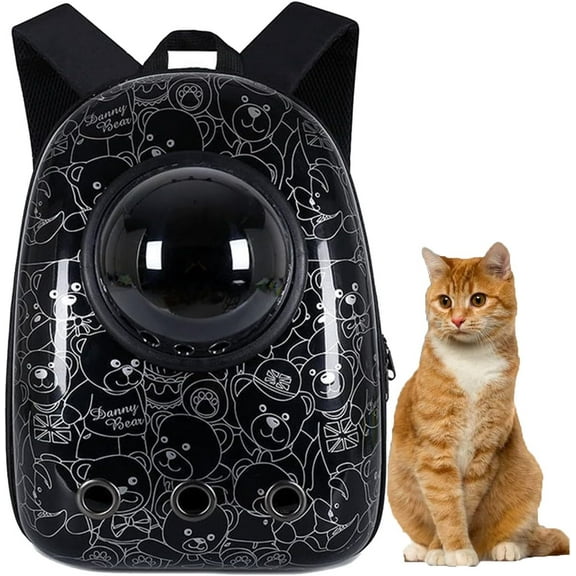 TJOUL Pet Travel Carrier, Cat Dog Dome Space Capsule Bubble Backpack, Portable Waterproof Breathable Knapsack for Hiking, Traveling (Black Bear)