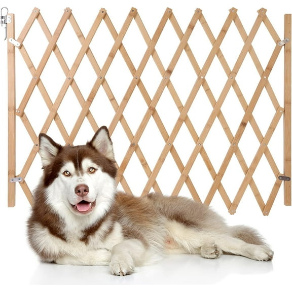 TJOUL Retractable Pet Gate Expandable Dog Fence Wooden Screen Door Accordion Gates Portable for Doorways Dog Pet Gate Pet Safety Patio Garden Lawn
