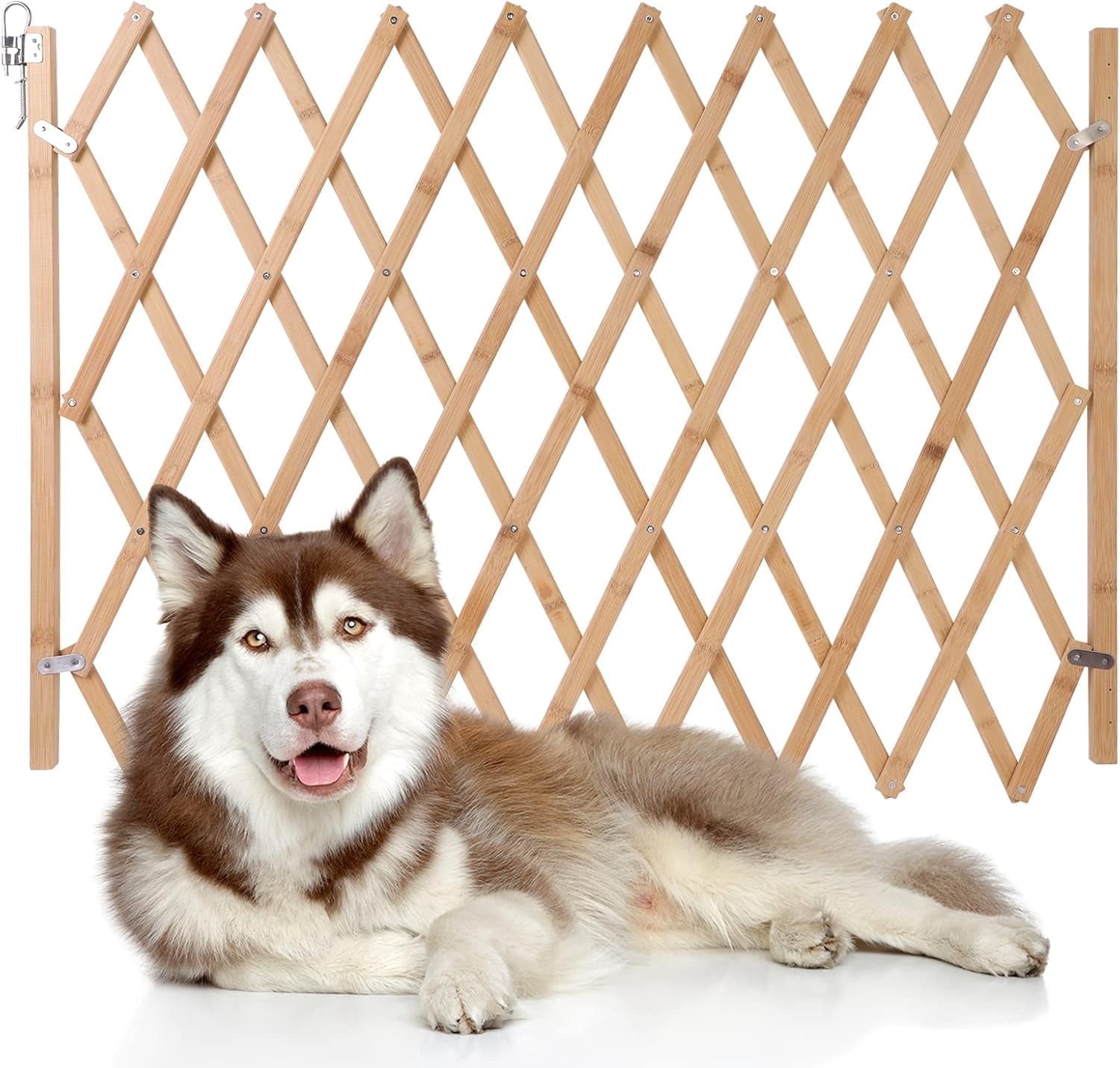 TJOUL Retractable Pet Gate Expandable Dog Fence Wooden Screen Door Accordion Gates Portable for Doorways Dog Pet Gate Pet Safety Patio Garden Lawn