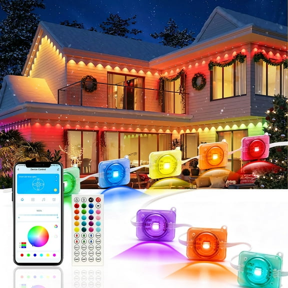 TJOY 100ft Permanent Outdoor Lights, RGB Eaves String Lights with 50LED, Remote/APP Control, IP65 Waterproof, for Garden Halloween Christmas Party Decorations