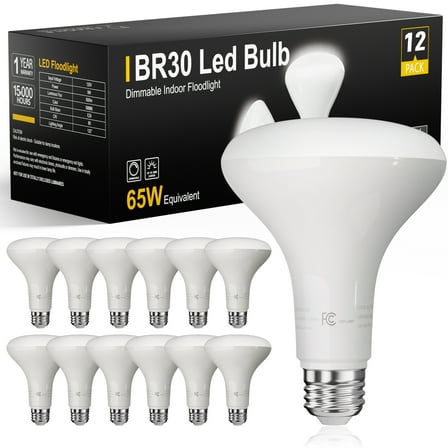 TJOY 12 Pack BR30 Led Bulb 65W Equivalent, Dimmable Flood Light Bulbs Indoor, E26 Base, 5000K Daylight, 9W, 800 LM, Recessed Lighting Bulbs for Ceiling, Recessed Can, Living Room and Kitchen