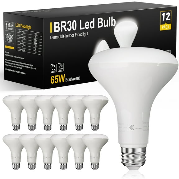 TJOY 12 Pack BR30 Led Bulb 65W Equivalent, Dimmable Flood Light Bulbs Indoor, E26 Base, 5000K Daylight, 9W, 800 LM, Recessed Lighting Bulbs for Ceiling, Recessed Can, Living Room and Kitchen