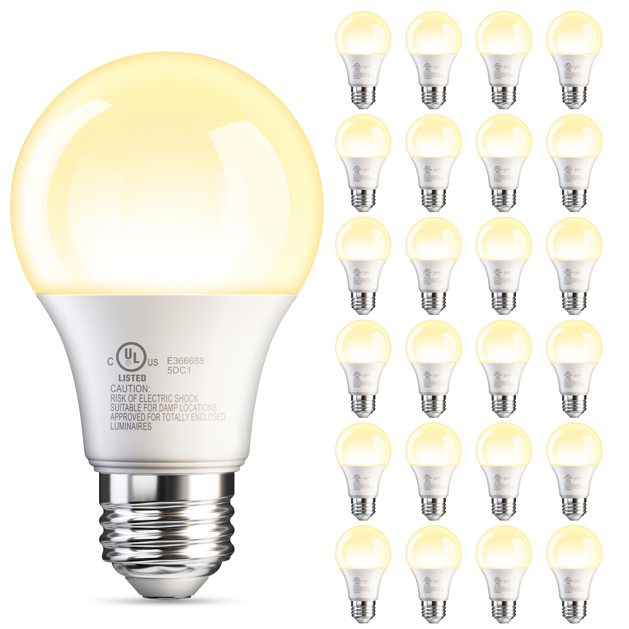 KOR 24-Pack LED A19 Bulbs – 9W (60W Equivalent) Non-Dimmable, 3000K Soft White, Medium E26 Base