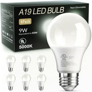 TJOY 6 Pack A19 LED Light Bulbs, 60 Watt Equivalent LED Bulb, Efficient 9W, Daylight 5000K, E26 Standard Base, Bright White Light Bulb, Non Dimmable, Energy Saving, 800LM, 80+ CRI, 120V, UL Listed