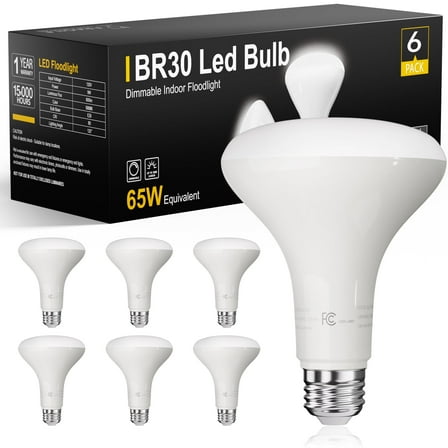 TJOY 6 Pack BR30 Led Bulb 65W Equivalent, Dimmable Flood Light Bulbs Indoor, E26 Base, 5000K Daylight, 9W, 800 LM, Recessed Lighting Bulbs for Ceiling, Recessed Can, Living Room and Kitchen