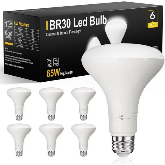 TJOY 6 Pack BR30 Led Bulb 65W Equivalent, Dimmable Flood Light Bulbs Indoor, E26 Base, 5000K Daylight, 9W, 800 LM, Recessed Lighting Bulbs for Ceiling, Recessed Can, Living Room and Kitchen