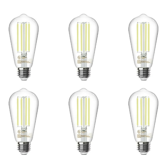 TJOY Edison Light Bulbs 60W Equivalent, Dimmable Vintage LED Light Bulbs, E26 Medium Base, 5000K Daylight, ST58, 8W, 800LM, 80+ CRI, Antique Decorative Filament LED Bulb, Clear Glasses, 6 Pack
