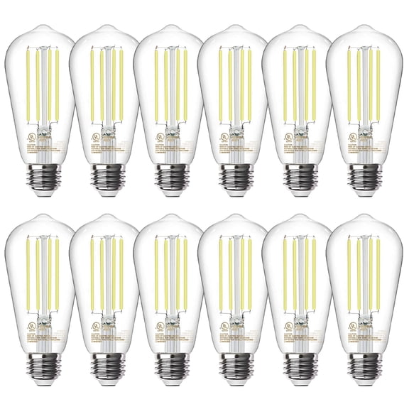 BOCOD Edison Vintage LED Light Bulbs, ST58, 60W Equivalent, Dimmable, E26, 5000K Daylight, 8W, 800LM, 80CRI, Clear Glasses, 12Pack