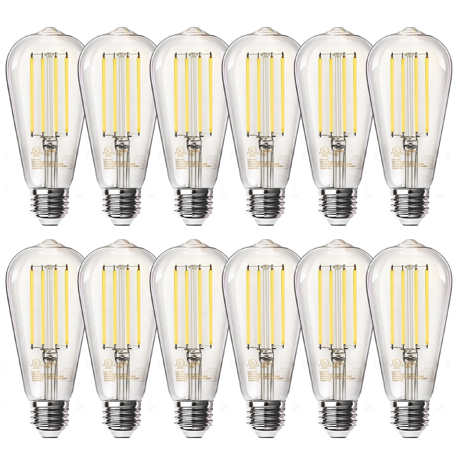 BOCOD Edison Light Bulbs 60W Equivalent, Dimmable Vintage LED Light Bulbs, E26 Medium Base, Warm White 2700K, ST58, 8W, 800LM, 80+ CRI, Antique Decorative Filament LED Bulb, Clear Glass, 12Pack
