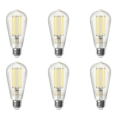 TJOY Edison Light Bulbs 60W Equivalent, Dimmable Vintage LED Light Bulbs, E26 Medium Base, Warm White 2700K, ST58, 8W, 800LM, 80+ CRI, Antique Decorative Filament LED Bulb, Clear Glass, 6 Pack