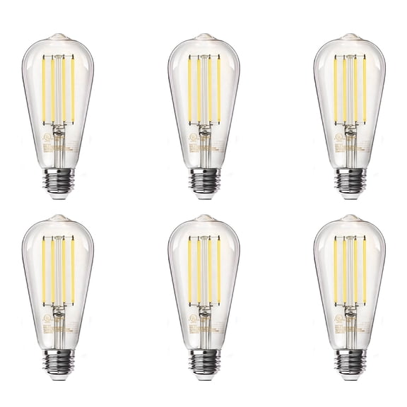 BOCOD Edison Light Bulbs 60W Equivalent, Dimmable Vintage LED Light Bulbs, E26 Medium Base, Warm White 2700K, ST58, 8W, 800LM, 80+ CRI, Antique Decorative Filament LED Bulb, Clear Glass, 6 Pack