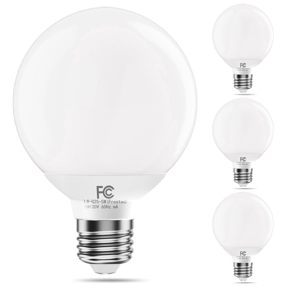 TJOY G25 LED Globe Light Bulbs,Efficient 6W,5000K Daylight White E26 Base,CRI85+,450LM,Non-Dimmable,Round Decorative Bulb for Home,Bedroom,4 Pack