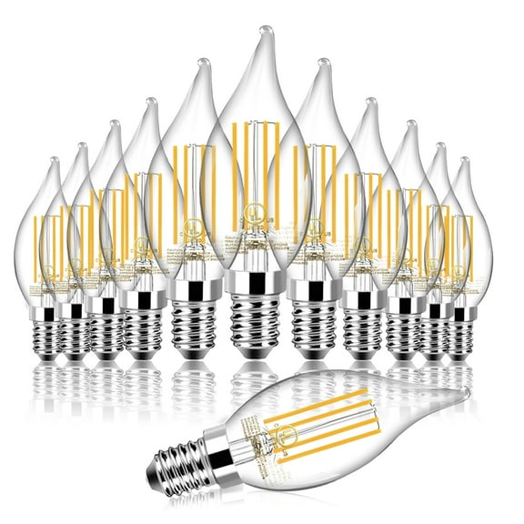 TJOY LED Candelabra Bulb Dimmable, 60W Equivalent LED Chandelier Light Bulbs, 5.5W 2700K Warm White 600LM CA11 Flame Tip Vintage Filament Candle Light with Decorative E12 Candelabra Base, 12 Pack