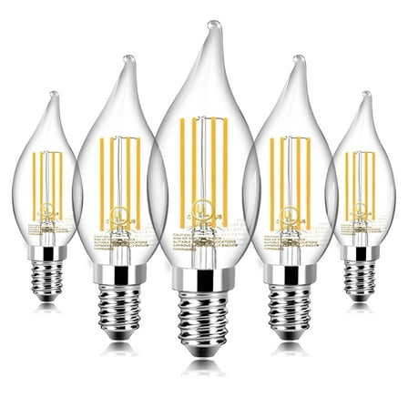 TJOY LED Candelabra Bulb Dimmable, 60W Equivalent LED Chandelier Light Bulbs, 5.5W 2700K Warm White 600LM CA11 Flame Tip Vintage LED Filament Candle Bulb with Decorative E12 Candelabra Base, 5Pack