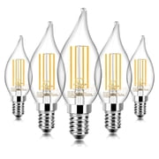 TJOY LED Candelabra Bulb Dimmable, 60W Equivalent LED Chandelier Light Bulbs, 5.5W 2700K Warm White 600LM CA11 Flame Tip Vintage LED Filament Candle Bulb with Decorative E12 Candelabra Base, 5Pack