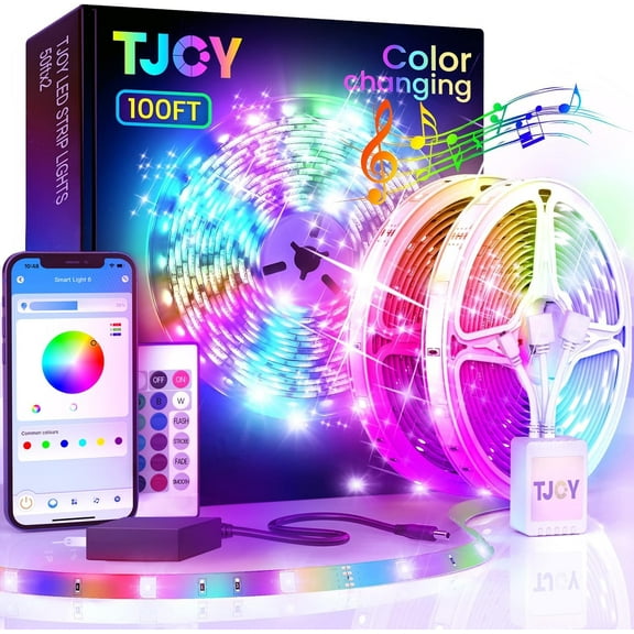 TJOY LED Lights for Bedroom 100ft, RGB Color Changing Led Strip Lighting with Remote and Smart APP Control, Music Sync Rope via Bluetooth Kitchen, TV, Room Decor