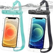 TJS [2 Pack] Up to 7.5" Large Waterproof Phone Pouch Bag with Lanyard, IPX8 Waterproof Cellphone Underwater Dry Bag Case for iPhone 16 15 Pro Max 14 Pro 13 12 Galaxy S23 Ultra S22 Series Black+Green