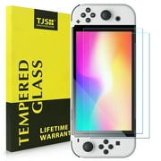 TJS [2 Pack] Screen Protector Tempered Glass for Nintendo Switch OLED Model 2021 [Works While Docking] - 0.3mm Thickness/Bubble Free/Ultra Clear/9H Hardness/Anti-Scratch/Anti-Fingerprint Clear