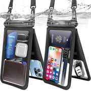 TJS [2 Pack] Up to 10.5" Double Space Large Waterproof Phone Pouch Bag with Lanyard, IPX8 Waterproof Cellphone Dry Bag Case for iPhone 15 Pro Max 14 Pro 13 12 Galaxy S23 Ultra S22 Series (Black+Black)