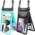 thumbnail image 1 of TJS [2 Pack] Up to 10.5" Double Space Large Waterproof Phone Pouch Bag with Lanyard, IPX8 Waterproof Cellphone Dry Bag Case for iPhone 16 15 Pro Max 14 Pro 13 12 Galaxy S23 Ultra S22 (Black+Teal), 1 of 7