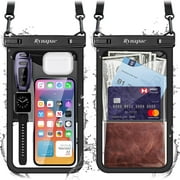 TJS [2 Pack] Up to 10" Large Waterproof Phone Pouch Bag, IPX8 Waterproof Phone Case for iPhone 15 Pro Max 14 Pro 13 12 Galaxy S23 Ultra S22 S21 Series (Black+Black)