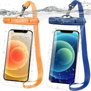 TJS [2 Pack] Up to 7.5" Large Waterproof Phone Pouch Bag with Lanyard, IPX8 Waterproof Cellphone Underwater Dry Bag Case for iPhone 15 Pro Max 14 Pro 13 12 Galaxy S23 Ultra S22 Series (Blue+Orange)