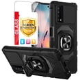 thumbnail image 1 of TJS for AT&T Maestro 3 Phone Case, with Tempered Glass Screen Protector, [Military Grade] Robotic Magnetic Support Car Mount Metal Ring Holder Kickstand Cover (Black), 1 of 6