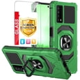 thumbnail image 1 of TJS for AT&T Maestro 3 Phone Case, with Tempered Glass Screen Protector, [Military Grade] Robotic Magnetic Support Car Mount Metal Ring Holder Kickstand Cover (Green), 1 of 6
