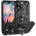 thumbnail image 1 of TJS Phone Case for Apple iPhone 14 Pro Max, Impact Resistant Metal Ring Magnetic Support Kickstand Drop Protector Cover for iPhone 14 Pro Max (Black), 1 of 5