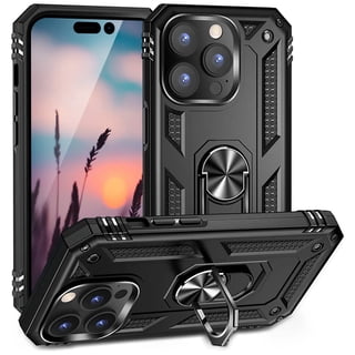 TJS Phone Case for Apple iPhone 14 Pro Max, Impact Resistant Metal Ring Magnetic Support Kickstand Drop Protector Cover for iPhone 14 Pro Max (Black)