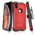 thumbnail image 1 of TJS Apple iPhone Xs MAX 2018 Case, 360° Belt Clip Holster Dual Layer Hybrid Shock Absorbing Resist Kickstand Armor Phone Case Cover (Red), 1 of 8