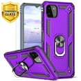 thumbnail image 1 of TJS for Samsung Galaxy A22 5G Phone Case, with [Tempered Glass Screen Protector] Impact Resistant Metal Ring Magnetic Support Kickstand Cover (Purple), 1 of 9
