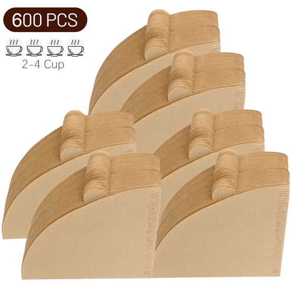 TJS Coffee Filters 3-Pack, Size 02 Cone Filters, Disposable Natural Paper Filters 2-4 Cup, 2 Cone For Pour Over and Drip Coffee Maker (Unbleached, 600)