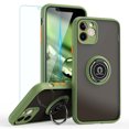 thumbnail image 1 of TJS Compatible with iPhone 11 Case with Tempered Glass Screen Protector, 360 Degrees Rotating Metal Ring Magnetic Support Kickstand Cover (Green), 1 of 9