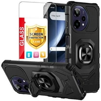 TJS for Cricket Icon PLUS 2026 / AT&T Verge 2 Phone Case, with Tempered Glass Screen Protector, [Military Grade] Robotic Magnetic Support Car Mount Metal Ring Holder Kickstand Cover (Black)