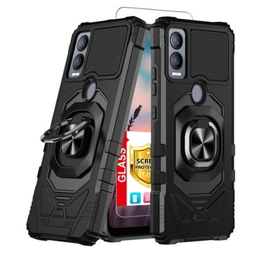 TJS for Cricket Magic 5G / AT&T Propel 5G Phone Case, with Tempered Glass Screen Protector, [Military Grade] Robotic Magnetic Support Car Mount Metal Ring Holder Kickstand Cover (Black)